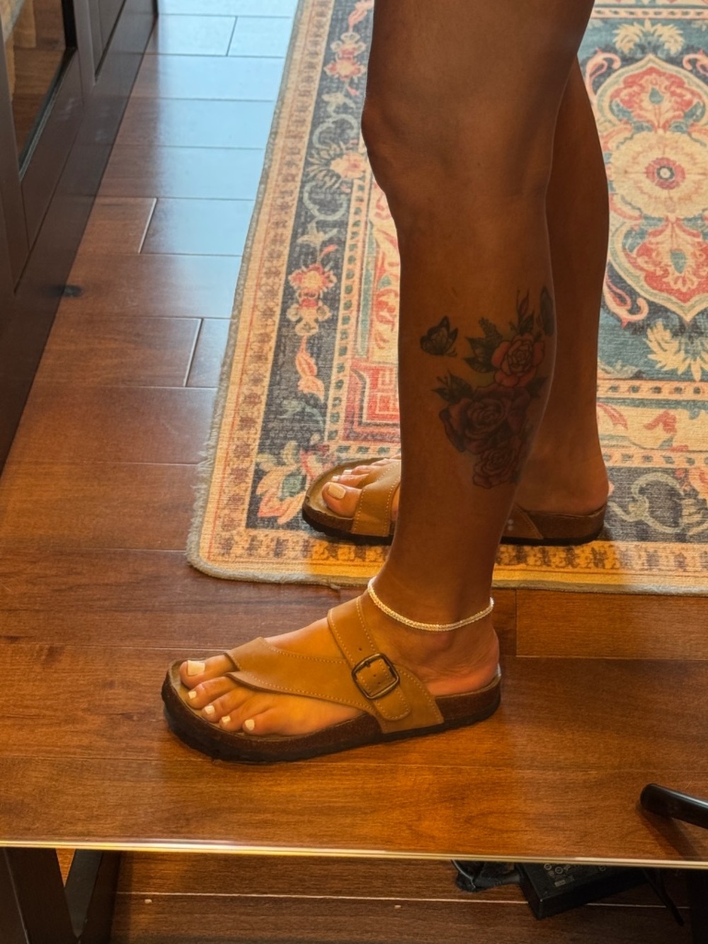 WHITE MOUNTAIN Camel Tan Leather Double-Strap Slide Sandals